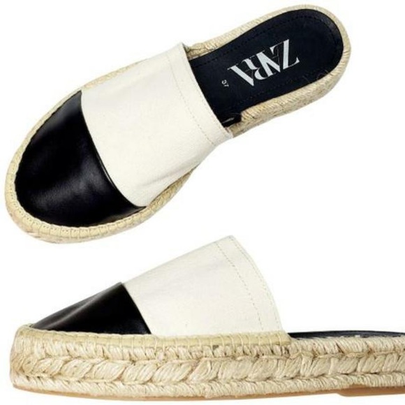 Zara Shoes - Zara Cream and Black Espadrilles Cap Toe Mules/Slides size 38